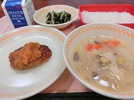 ごはん　牛乳　和風おろしソースハンバーグ　おひたし　豆乳仕立ての野菜汁