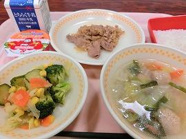 ごはん　牛乳　豚肉のしょうが焼き　いろどりサラダ　白菜と大根のスープ　アセロラゼリー