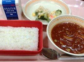 ごはん　牛乳　ハッシュドポーク　花野菜サラダ