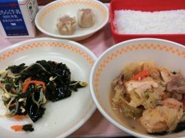 ごはん　牛乳　ジャージャン豆腐　ポークしゅうまい　わかめと大豆もやしのナムル