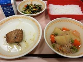 ごはん　牛乳　さばおかか煮　うめあえ　じゃがいものそぼろ煮