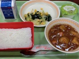 ごはん ポ-クカレ- 牛乳 キャベツとコーンのあえもの マスカットゼリー ごはん ポ-クカレ- 牛乳 キャベツとコーンのあえもの マスカットゼリー