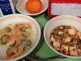 麦ごはん　牛乳　マーボー豆腐　春雨サラダ　冷凍みかん