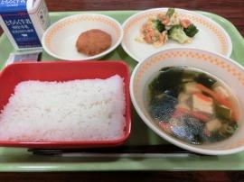 ごはん 牛乳 いかよせフライ ソース ナッツサラダ わかめスープ ごはん 牛乳 いかよせフライ ソース ナッツサラダ わかめスープ
