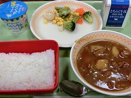 ごはん ポ-クカレ- 牛乳 花野菜サラダ ヨーグルト ごはん ポ-クカレ- 牛乳 花野菜サラダ ヨーグルト