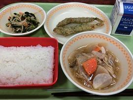 ししゃも磯辺フリッター　小松ごま和え　ごぼう汁